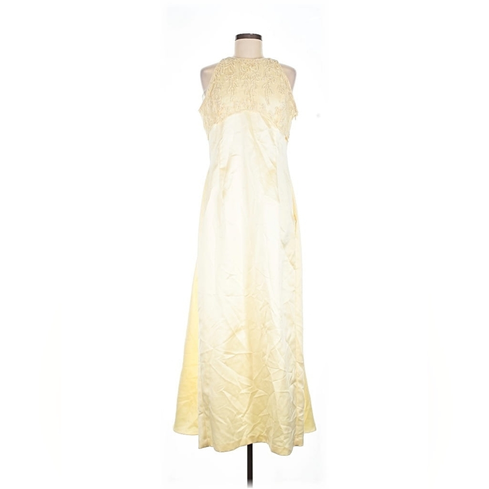 Vintage Jessica McClintock Butter Yellow Lace Maxi Dress